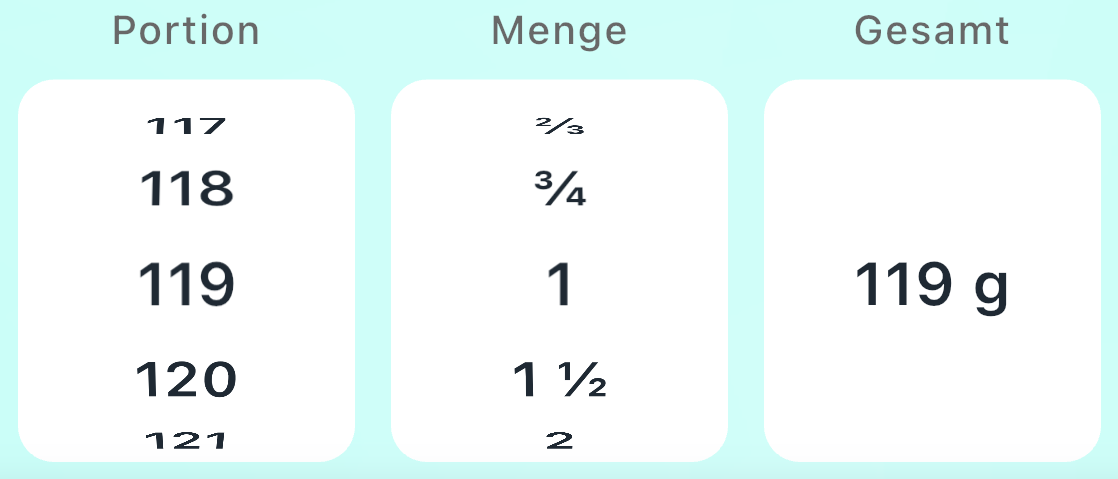 Auswahl der Menge auf der Add-Seite in der App
